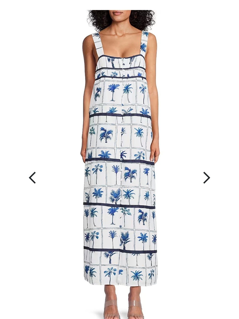 SANCIA Sleeveless White Maxi Dress with Blue Palm Tile Print
